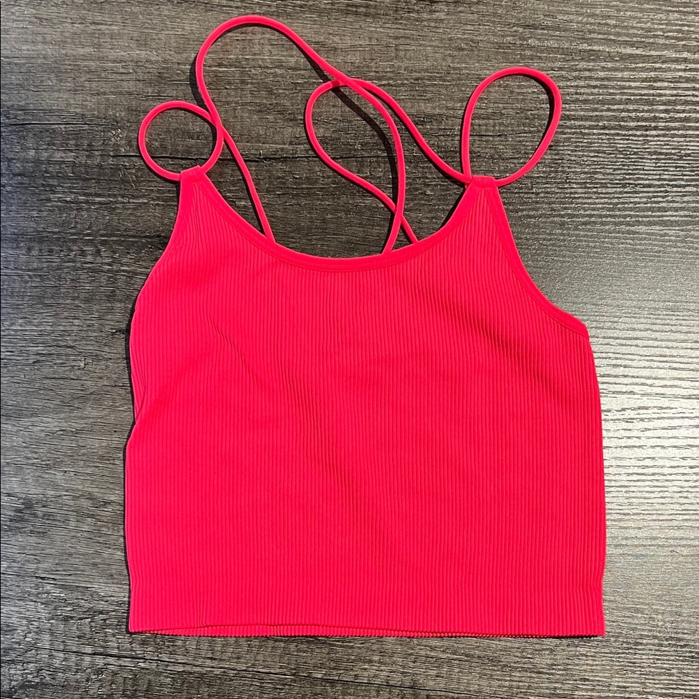 No Boundaries Bright Pink Ribbed Double-Strap Tank Top